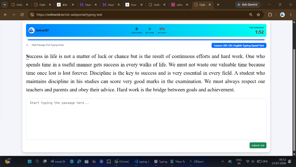 Real CBT Typing Exam Interface
